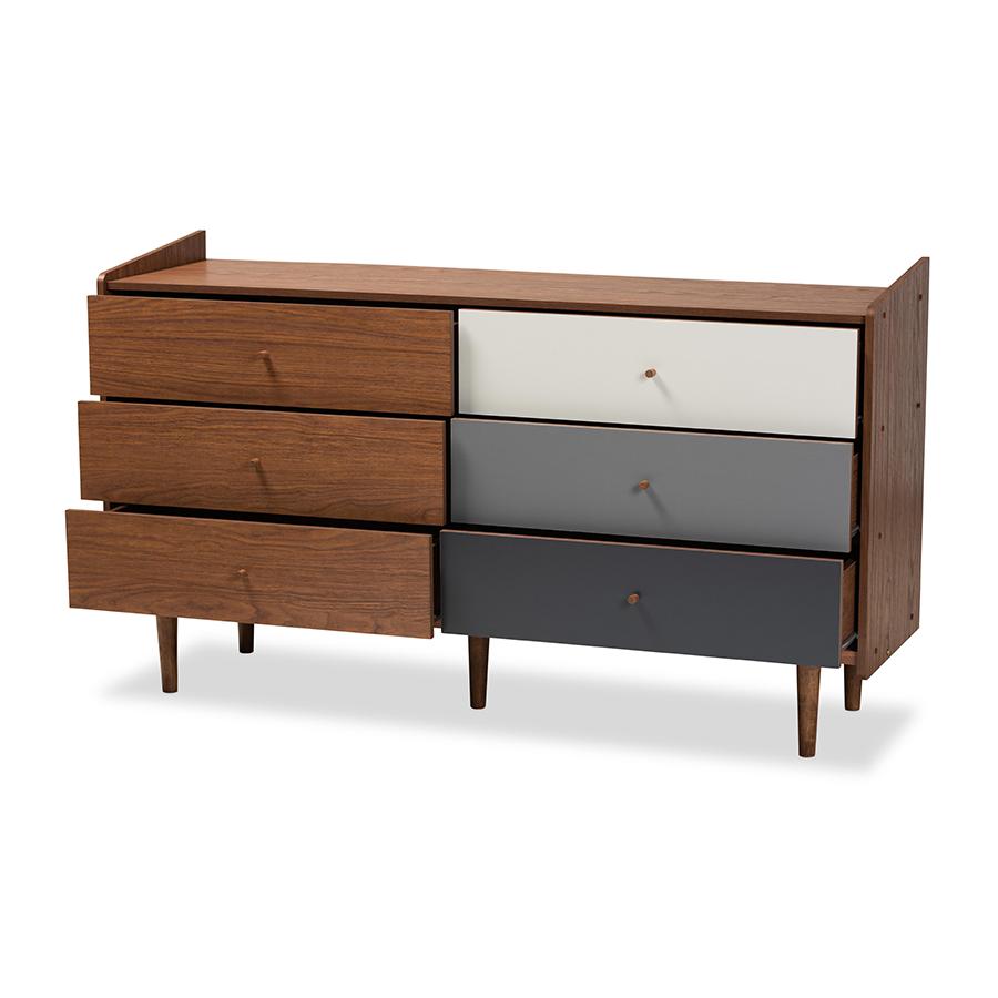 Multicolor Walnut Brown and Grey Gradient Finished Wood 6-Drawer Dresser. Picture 2