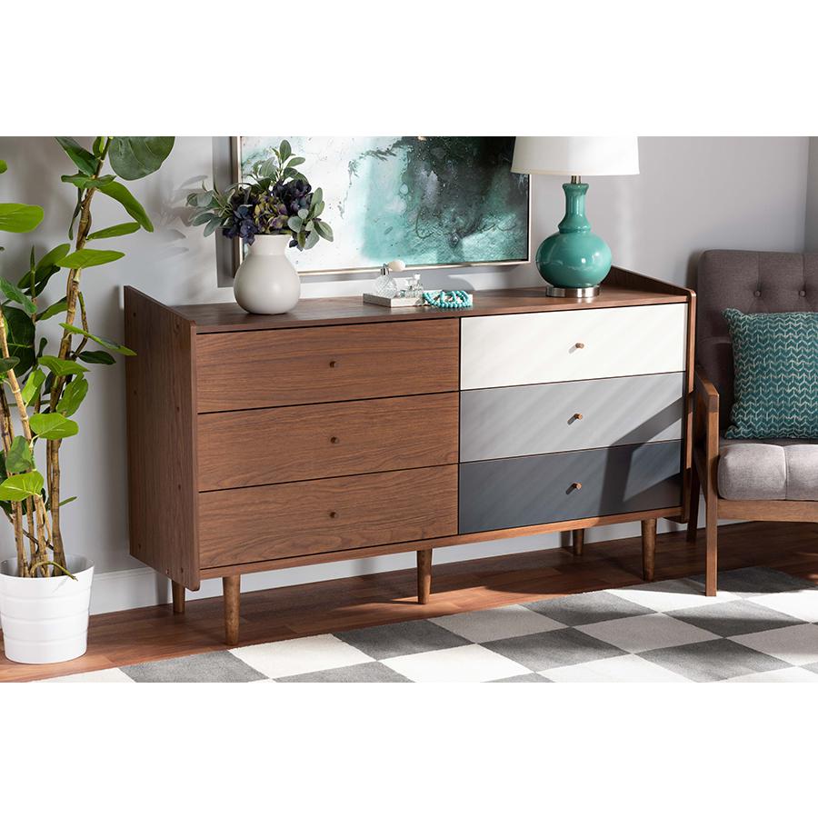 Multicolor Walnut Brown and Grey Gradient Finished Wood 6-Drawer Dresser. Picture 7