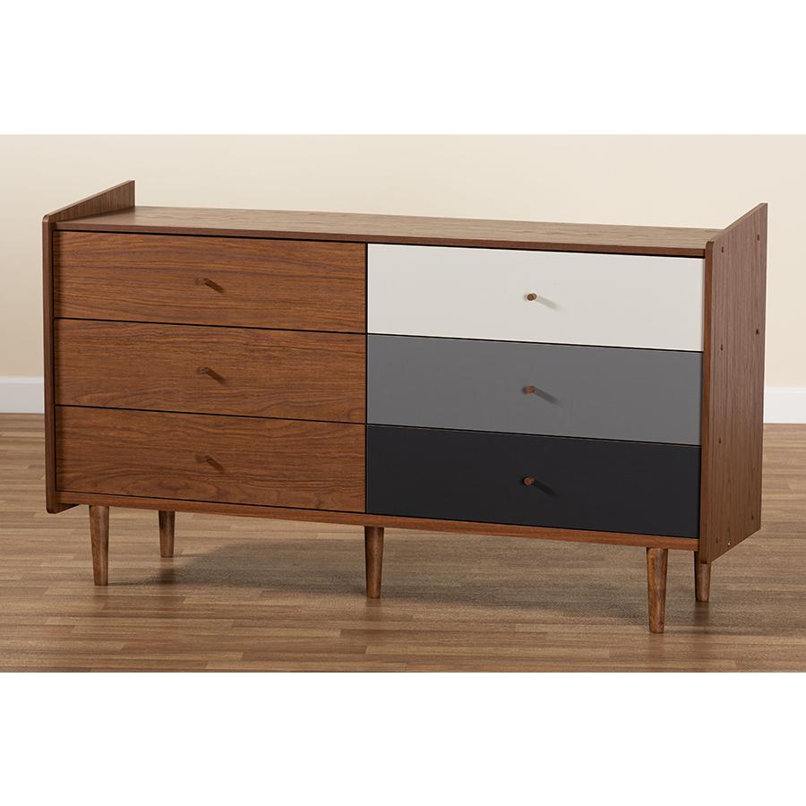 Multicolor Walnut Brown and Grey Gradient Finished Wood 6-Drawer Dresser. Picture 8