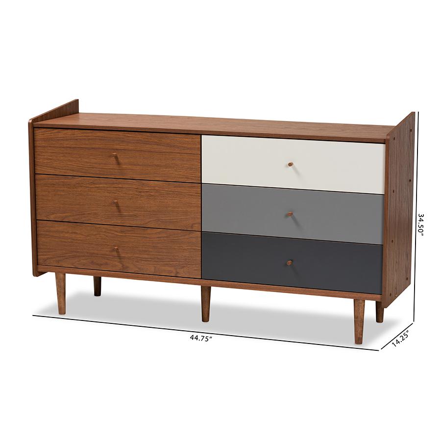 Multicolor Walnut Brown and Grey Gradient Finished Wood 6-Drawer Dresser. Picture 9