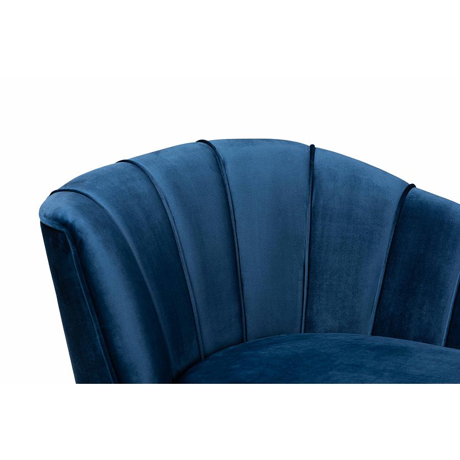 Kailyn Glam and Luxe Navy Blue Velvet Fabric Upholstered and Gold Finished Sofa. Picture 5