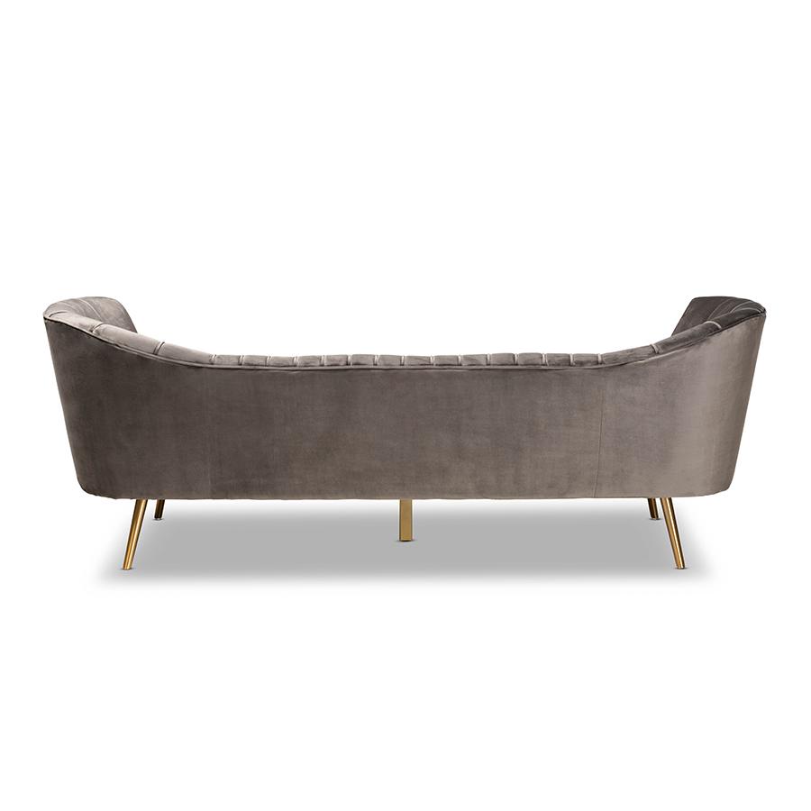 Kailyn Glam and Luxe Grey Velvet Fabric Upholstered and Gold Finished Sofa. Picture 4