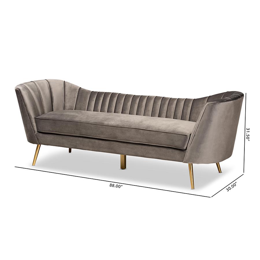Kailyn Glam and Luxe Grey Velvet Fabric Upholstered and Gold Finished Sofa. Picture 9