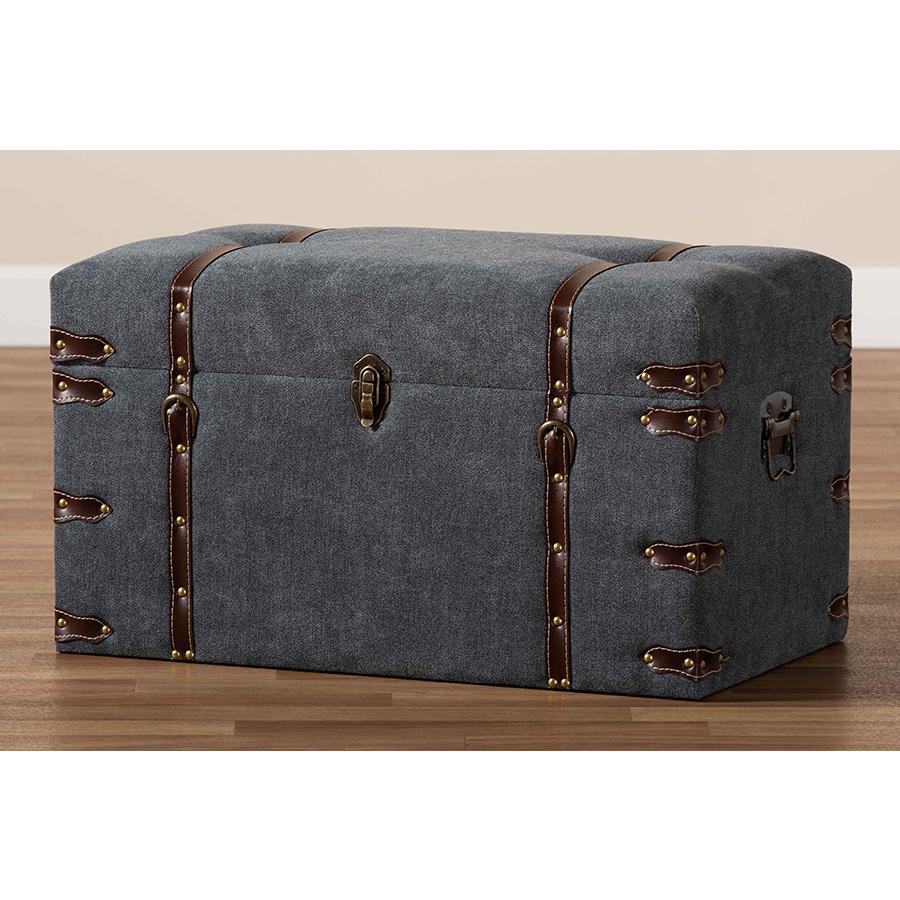 Transitional Grey Fabric Upholstered Storage Trunk Ottoman. Picture 10