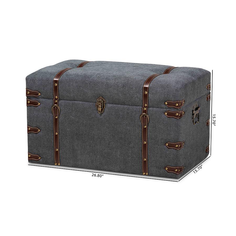 Transitional Grey Fabric Upholstered Storage Trunk Ottoman. Picture 11