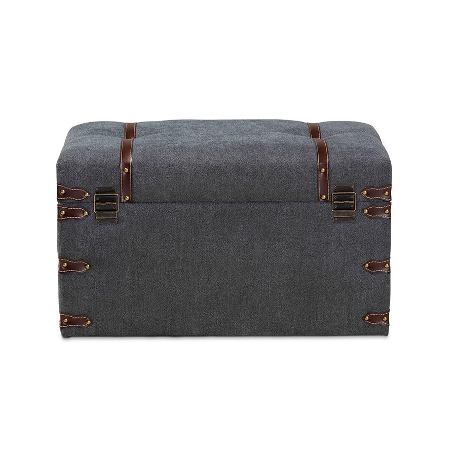 Transitional Grey Fabric Upholstered Storage Trunk Ottoman. Picture 5