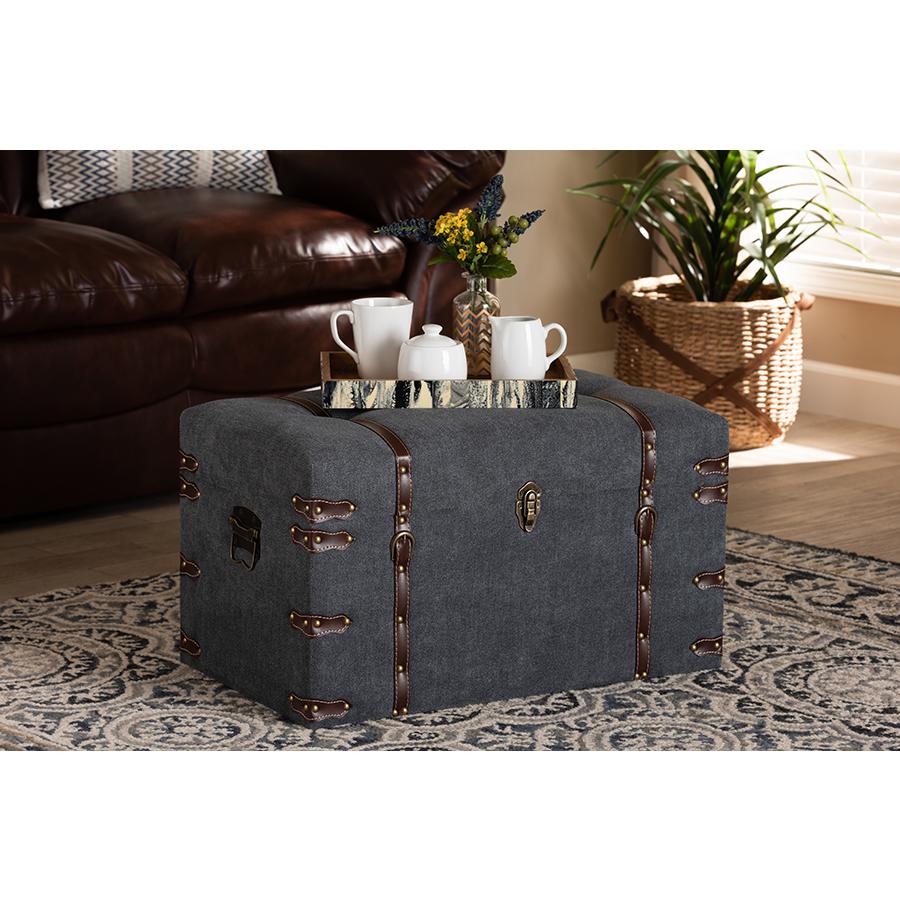 Transitional Grey Fabric Upholstered Storage Trunk Ottoman. Picture 8
