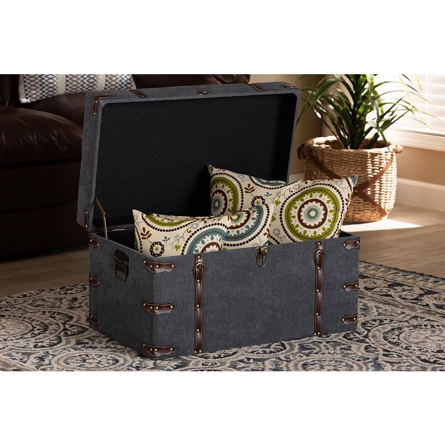 Transitional Grey Fabric Upholstered Storage Trunk Ottoman. Picture 9