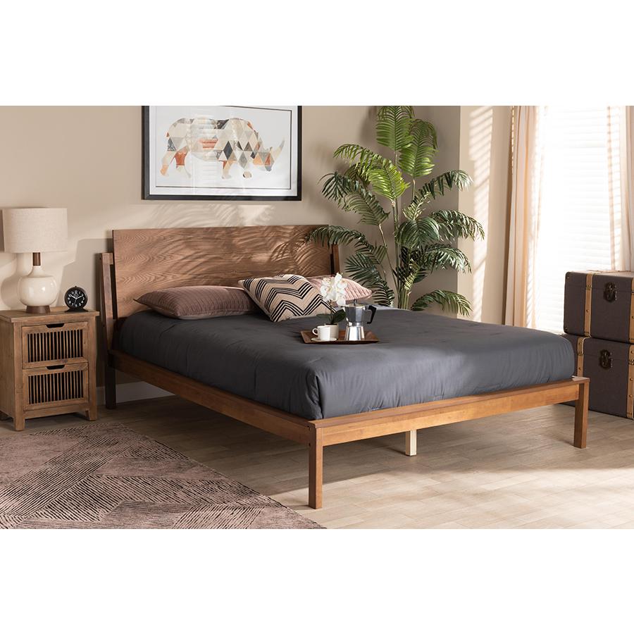 Giuseppe Modern and Contemporary Walnut Brown Finished Full Size Platform Bed. Picture 6