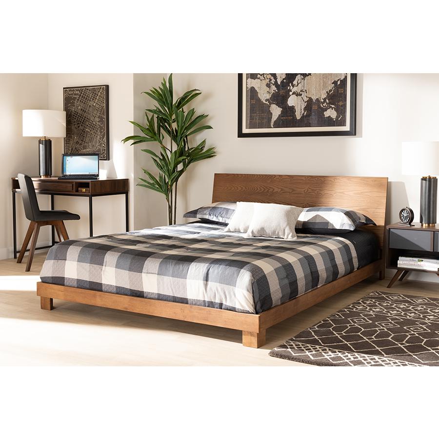 Haines Modern and Contemporary Walnut Brown Finished Wood Full Size Platform Bed. Picture 6