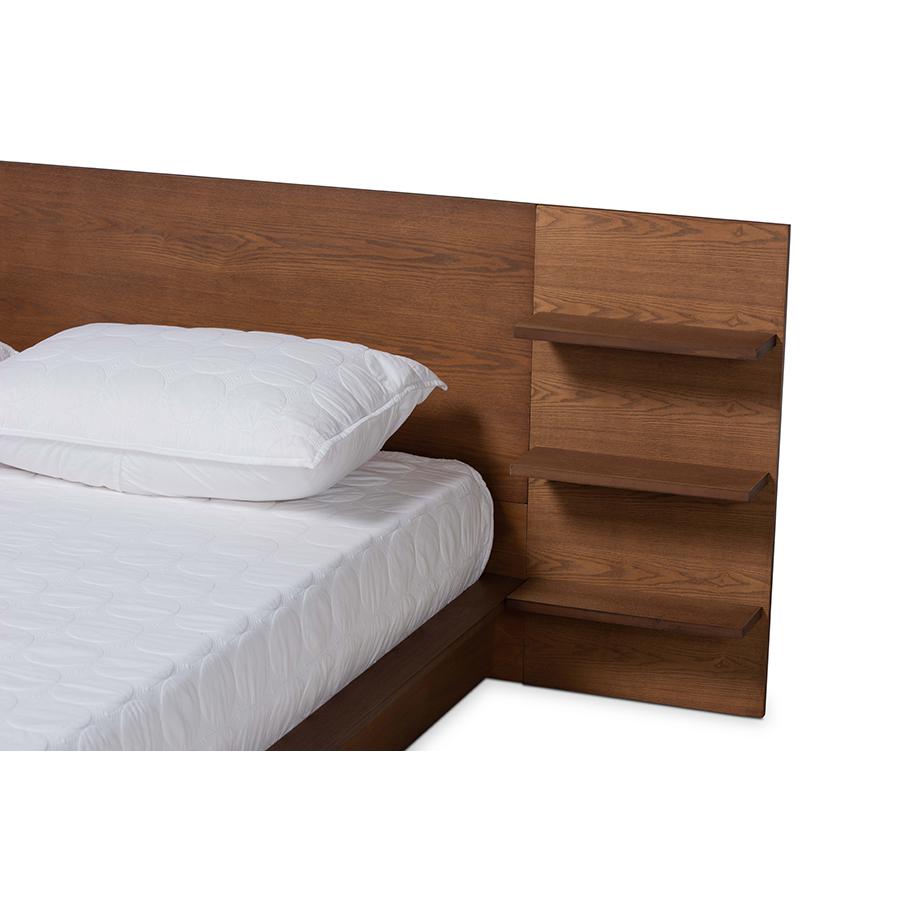 Walnut Brown Finished Wood Queen Size Platform Storage Bed with Shelves. Picture 4
