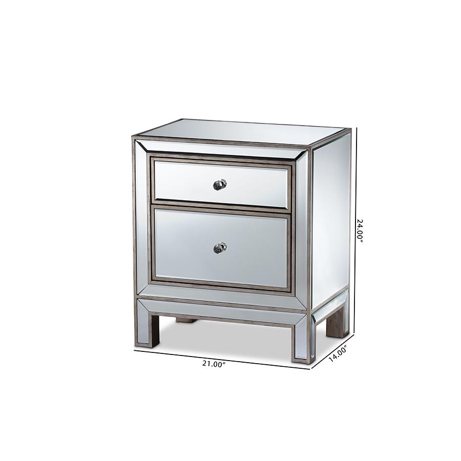 Fadri Contemporary Glam and Luxe Mirrored 2-Drawer Nightstand. Picture 8