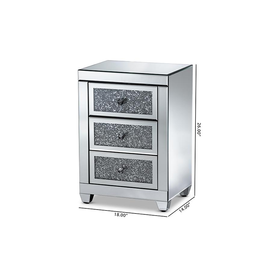 Ralston Contemporary Glam and Luxe Mirrored 3-Drawer Nightstand. Picture 8
