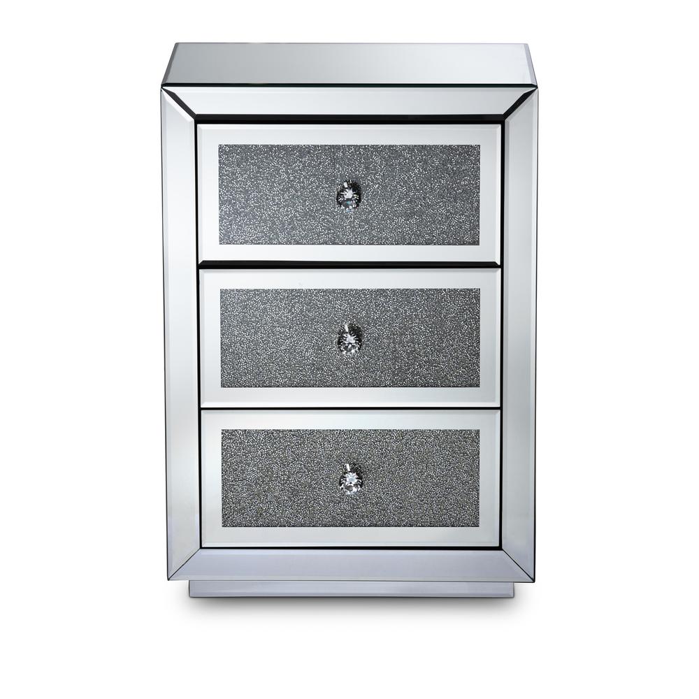 Talan Contemporary Glam and Luxe Mirrored 3-Drawer Nightstand. Picture 3