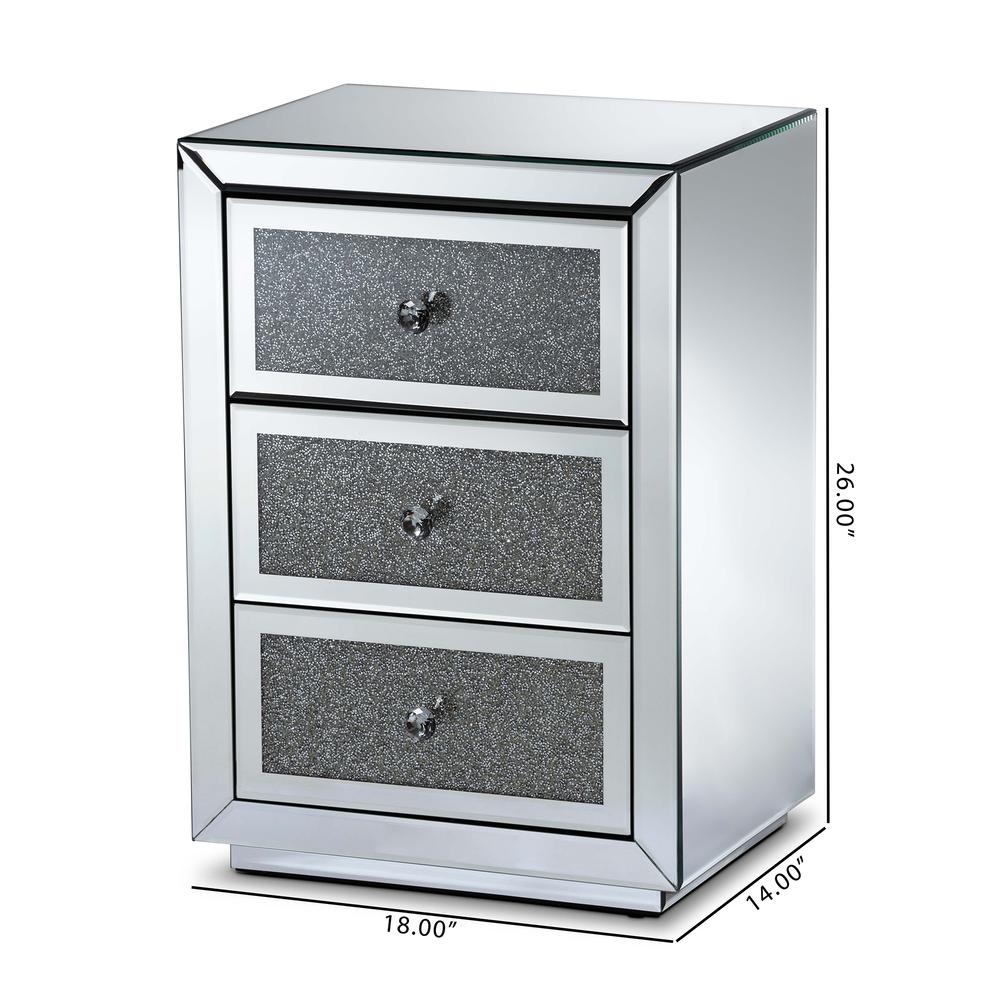 Talan Contemporary Glam and Luxe Mirrored 3-Drawer Nightstand. Picture 8