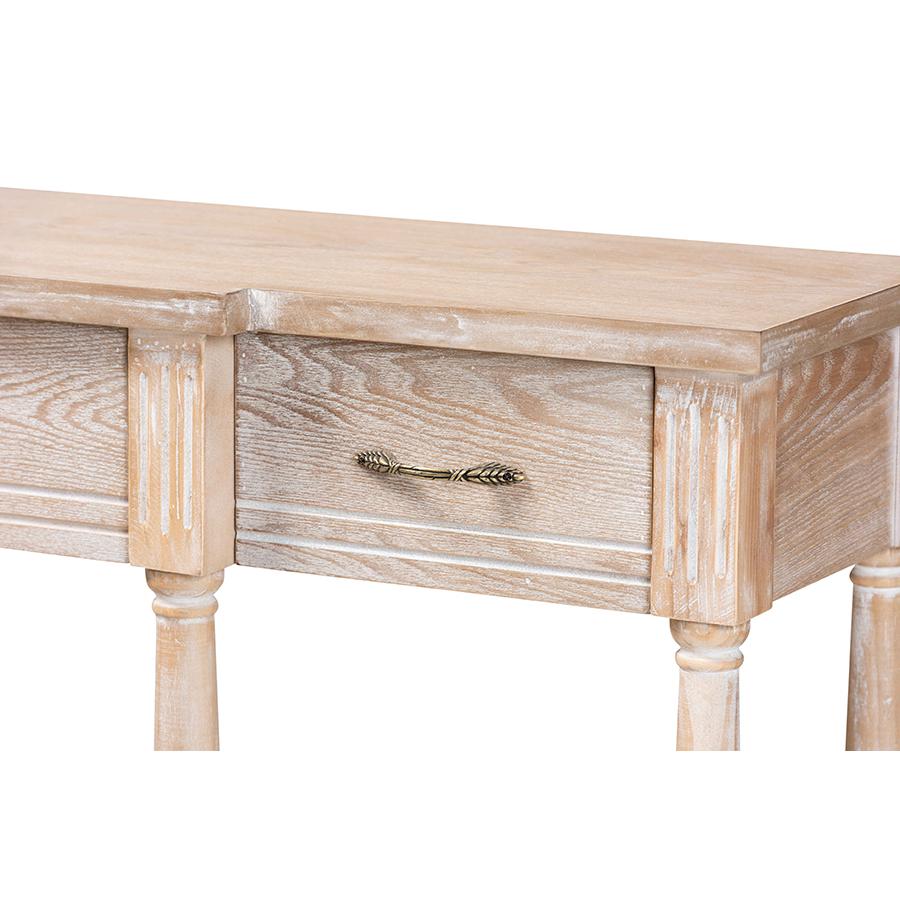 Provincial Rustic Whitewashed Oak Brown Finished Wood 3-Drawer Console Table. Picture 5