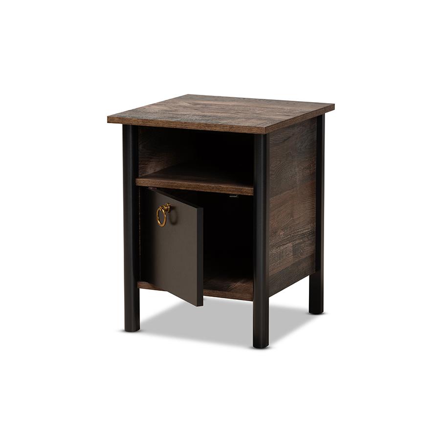 Two-Tone Rustic Brown and Black Finished Wood Nightstand. Picture 2