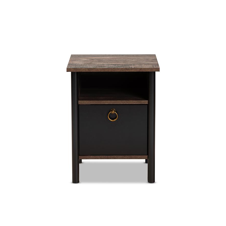 Two-Tone Rustic Brown and Black Finished Wood Nightstand. Picture 3