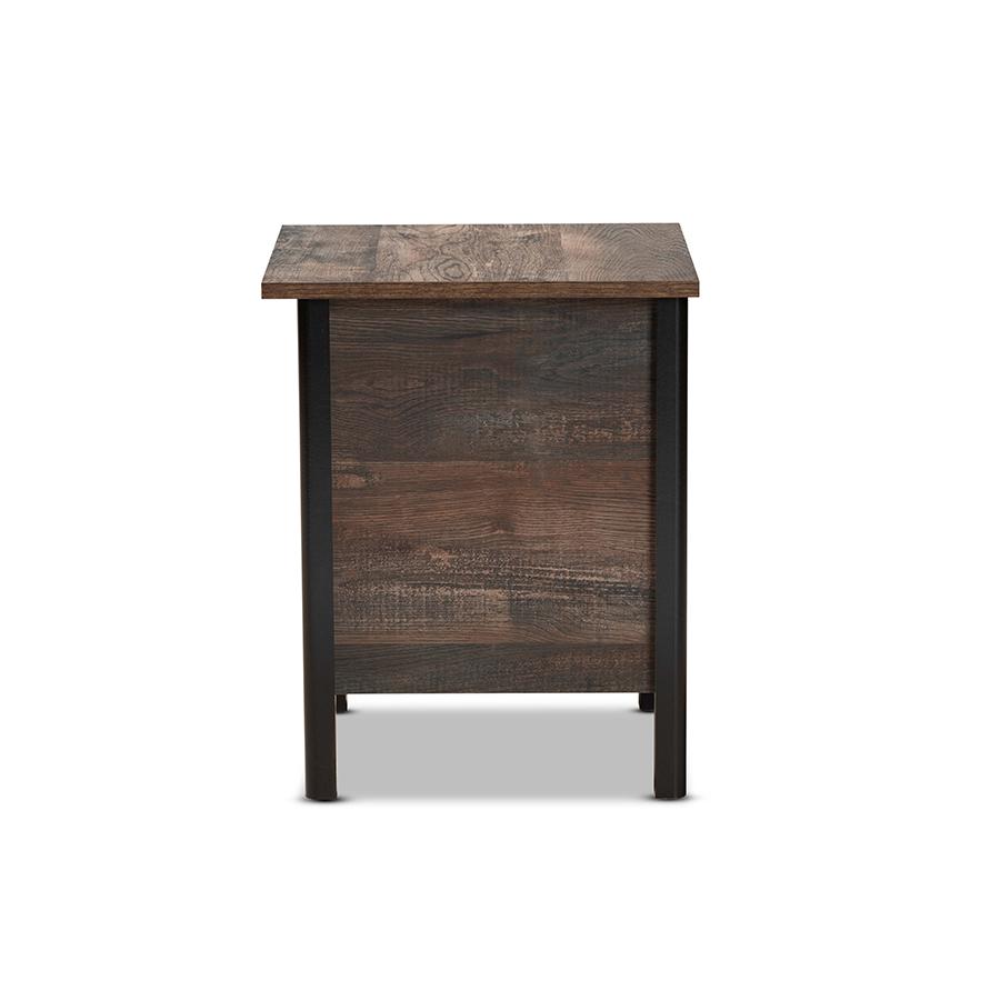 Two-Tone Rustic Brown and Black Finished Wood Nightstand. Picture 4