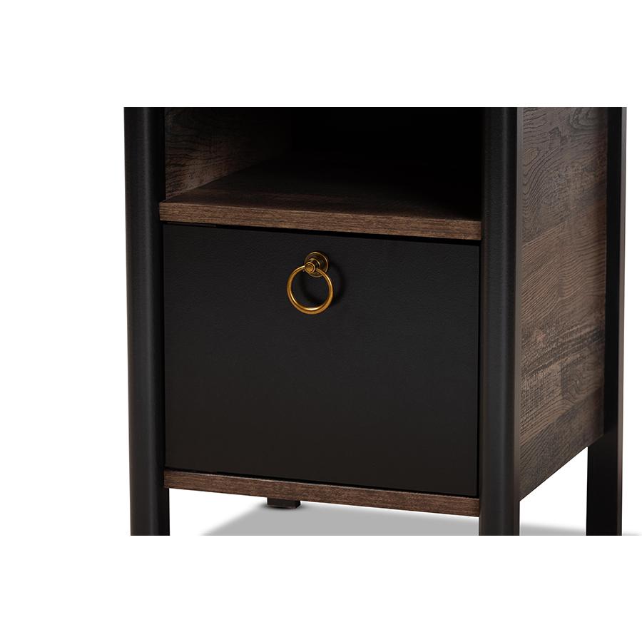 Two-Tone Rustic Brown and Black Finished Wood Nightstand. Picture 5