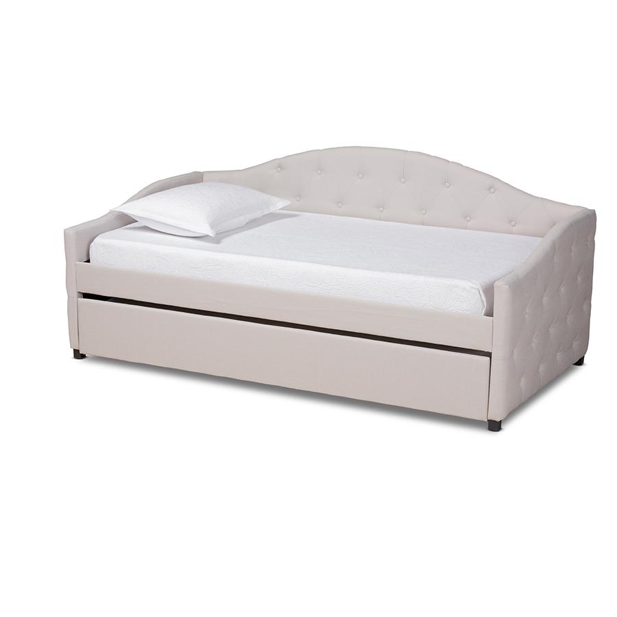 Transitional Beige Fabric Upholstered Twin Size Daybed with Trundle. Picture 1
