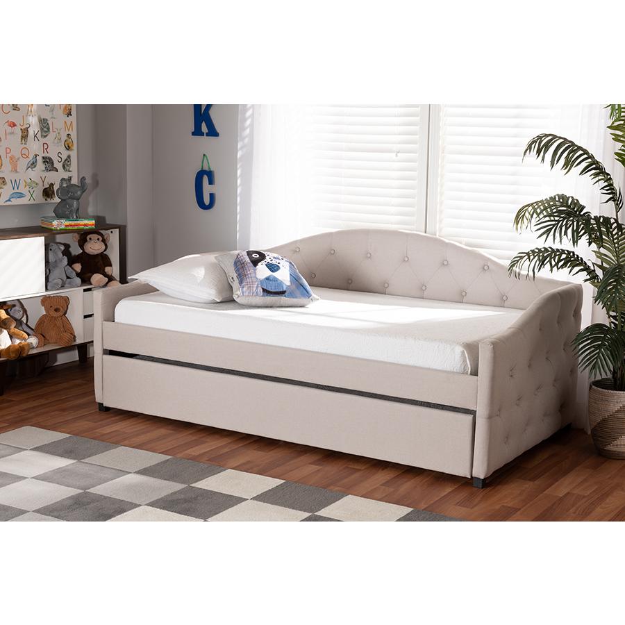 Transitional Beige Fabric Upholstered Twin Size Daybed with Trundle. Picture 8