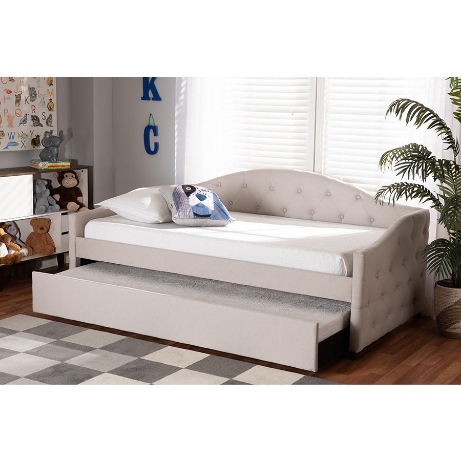 Transitional Beige Fabric Upholstered Twin Size Daybed with Trundle. Picture 9
