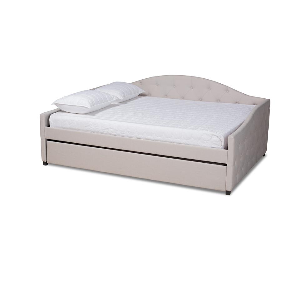 Transitional Beige Fabric Upholstered Full Size Daybed with Trundle. Picture 1