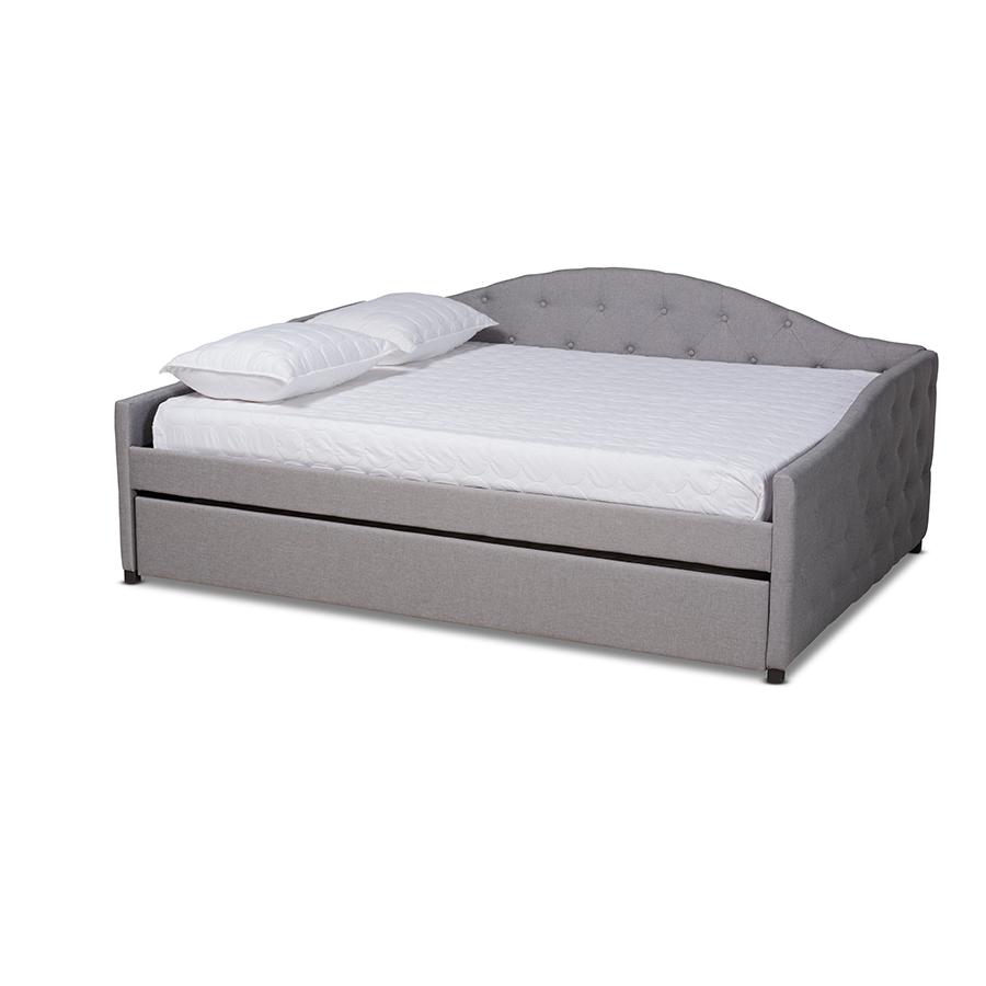 Transitional Grey Fabric Upholstered Full Size Daybed with Trundle. Picture 1