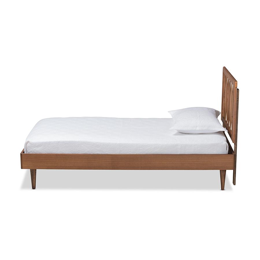 Sora Mid-Century Modern Ash Walnut Finished Wood Twin Size Platform Bed. Picture 2