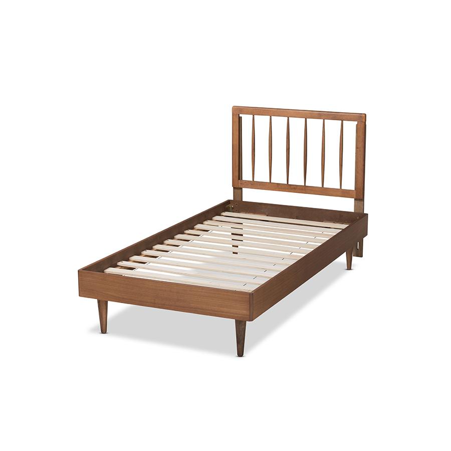 Sora Mid-Century Modern Ash Walnut Finished Wood Twin Size Platform Bed. Picture 3