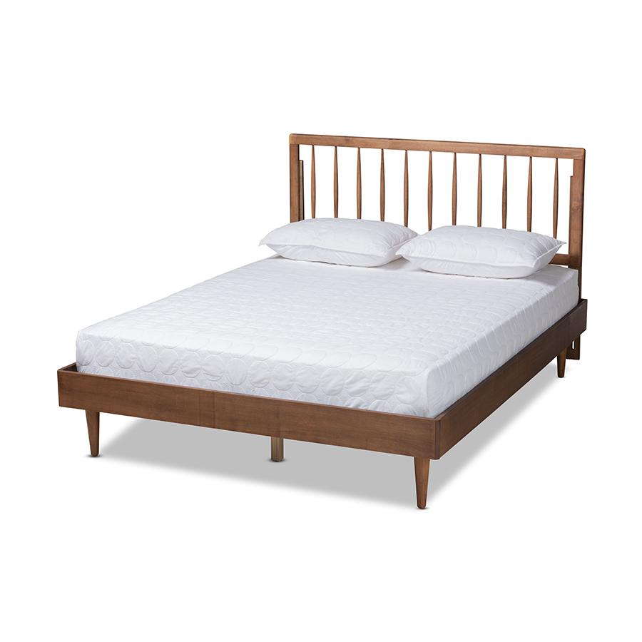 Sora Mid-Century Modern Ash Walnut Finished Wood Full Size Platform Bed. Picture 1