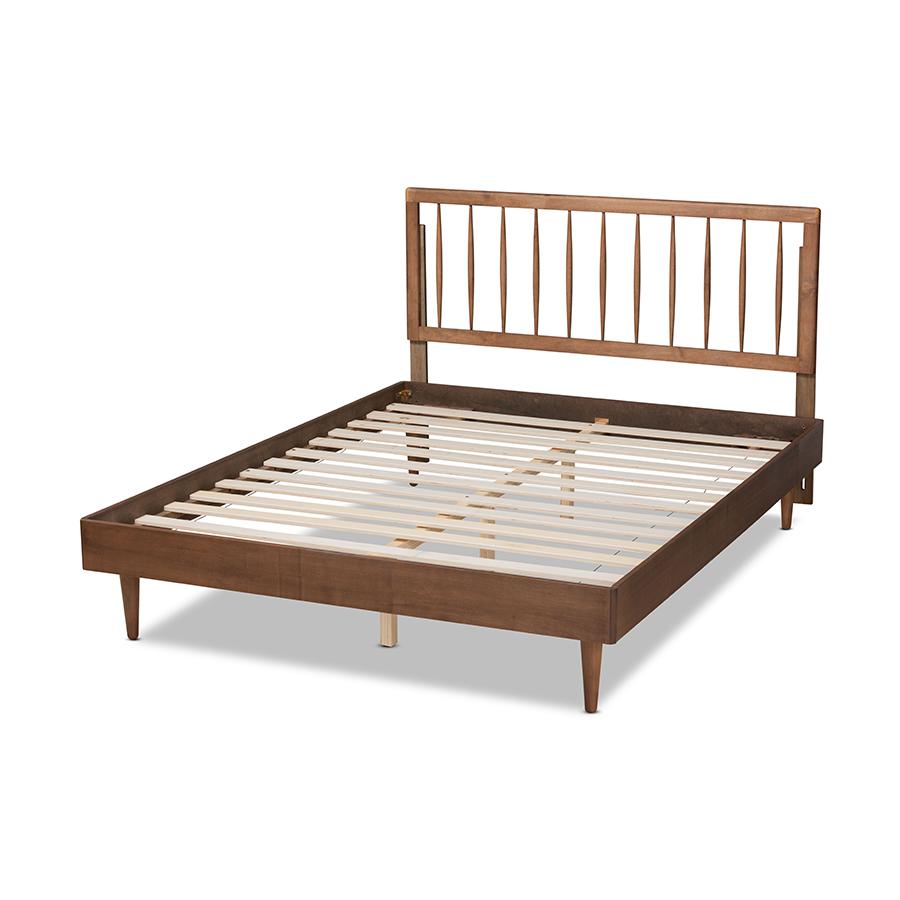 Sora Mid-Century Modern Ash Walnut Finished Wood Full Size Platform Bed. Picture 3