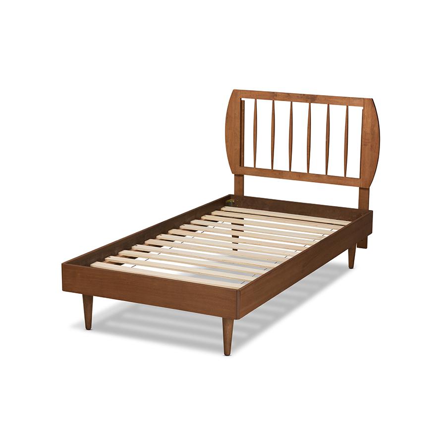 Transitional Walnut Brown Finished Wood Twin Size Platform Bed. Picture 3