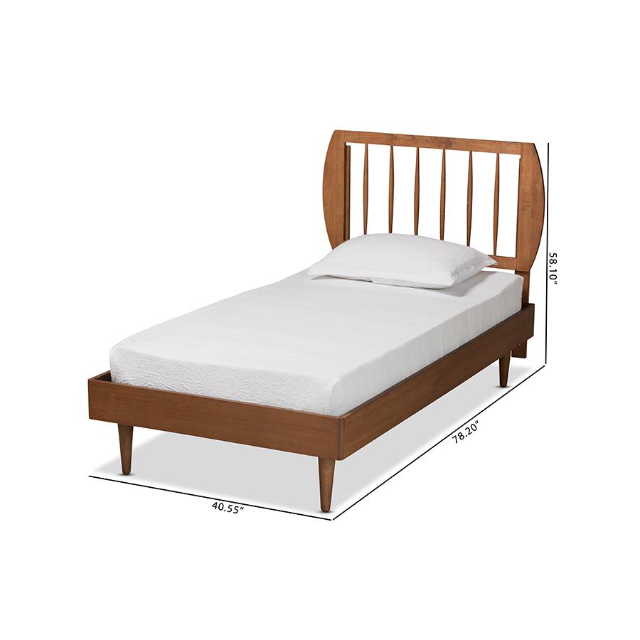 Transitional Walnut Brown Finished Wood Twin Size Platform Bed. Picture 8
