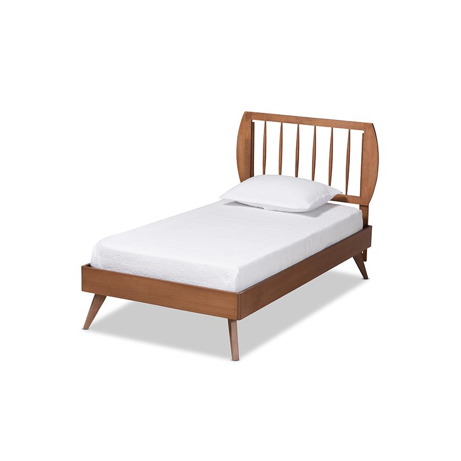 Emiko Modern and Contemporary Walnut Brown Finished Wood Twin Size Platform Bed. Picture 1