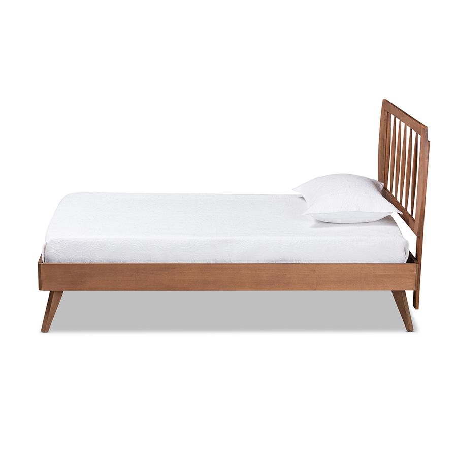 Emiko Modern and Contemporary Walnut Brown Finished Wood Twin Size Platform Bed. Picture 2