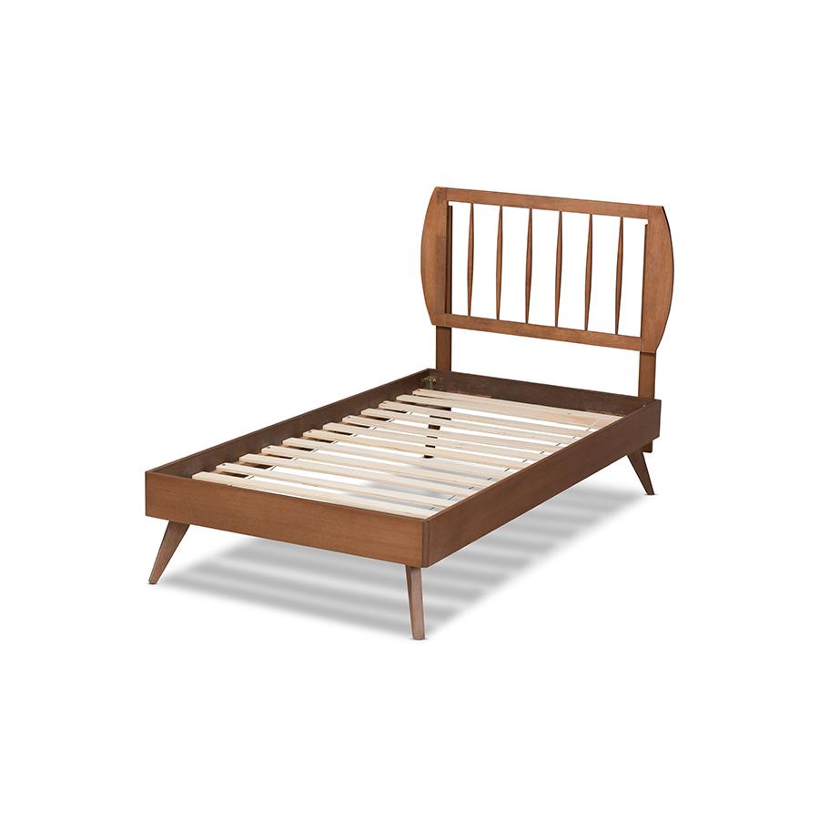 Emiko Modern and Contemporary Walnut Brown Finished Wood Twin Size Platform Bed. Picture 3