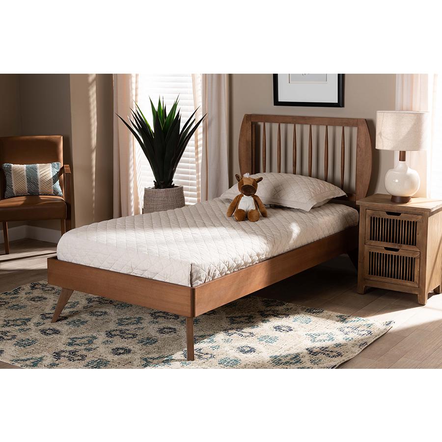 Emiko Modern and Contemporary Walnut Brown Finished Wood Twin Size Platform Bed. Picture 6