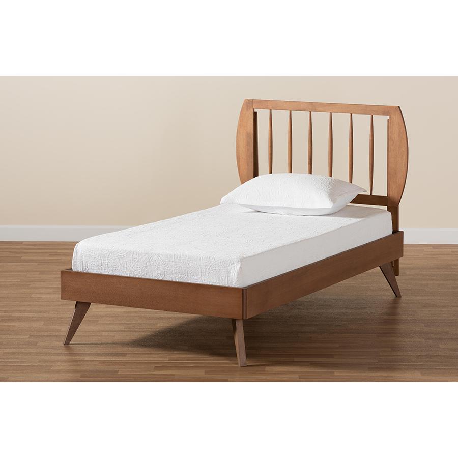 Emiko Modern and Contemporary Walnut Brown Finished Wood Twin Size Platform Bed. Picture 7