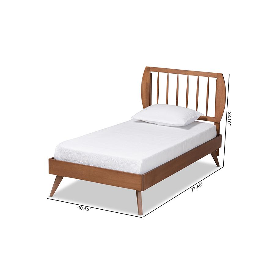 Emiko Modern and Contemporary Walnut Brown Finished Wood Twin Size Platform Bed. Picture 8