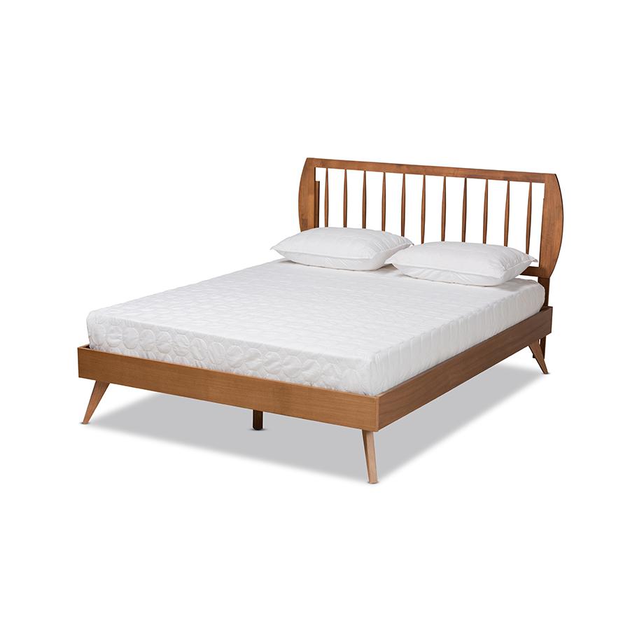 Emiko Modern and Contemporary Walnut Brown Finished Wood Full Size Platform Bed. Picture 1
