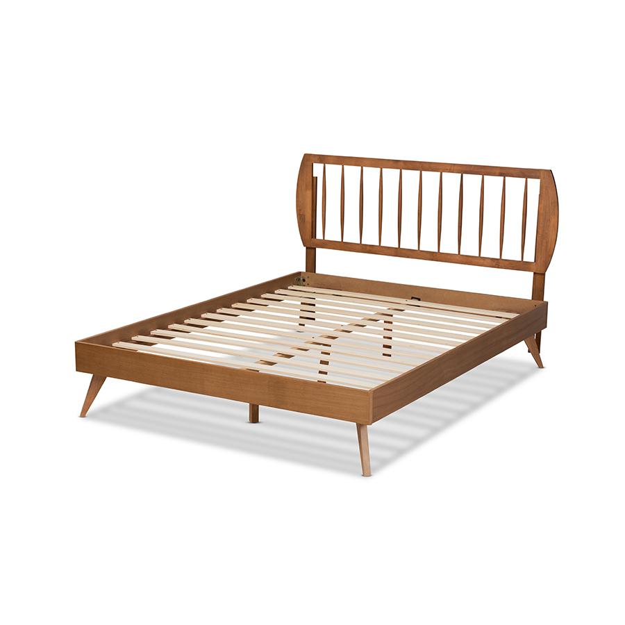 Emiko Modern and Contemporary Walnut Brown Finished Wood Full Size Platform Bed. Picture 3