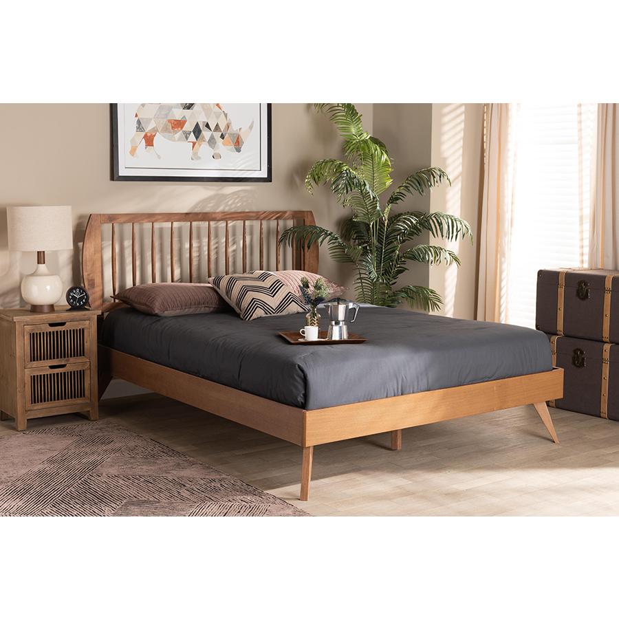 Emiko Modern and Contemporary Walnut Brown Finished Wood Full Size Platform Bed. Picture 6