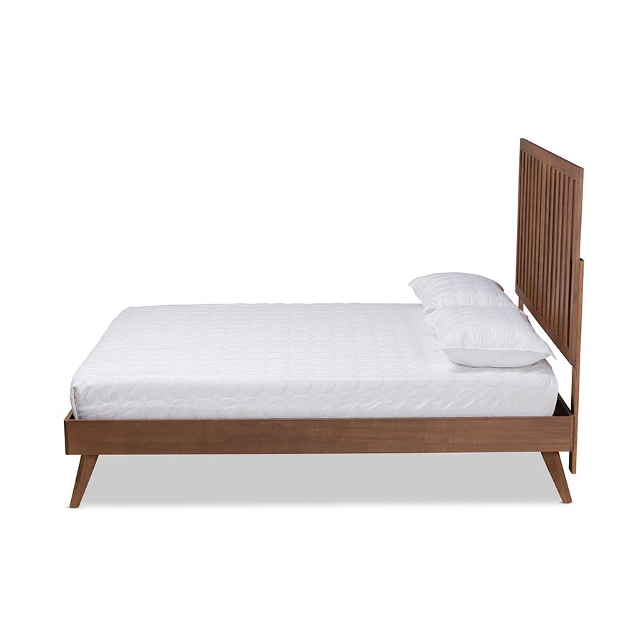 Saki Mid-Century Modern Walnut Brown Finished Wood Full Size Platform Bed. Picture 2