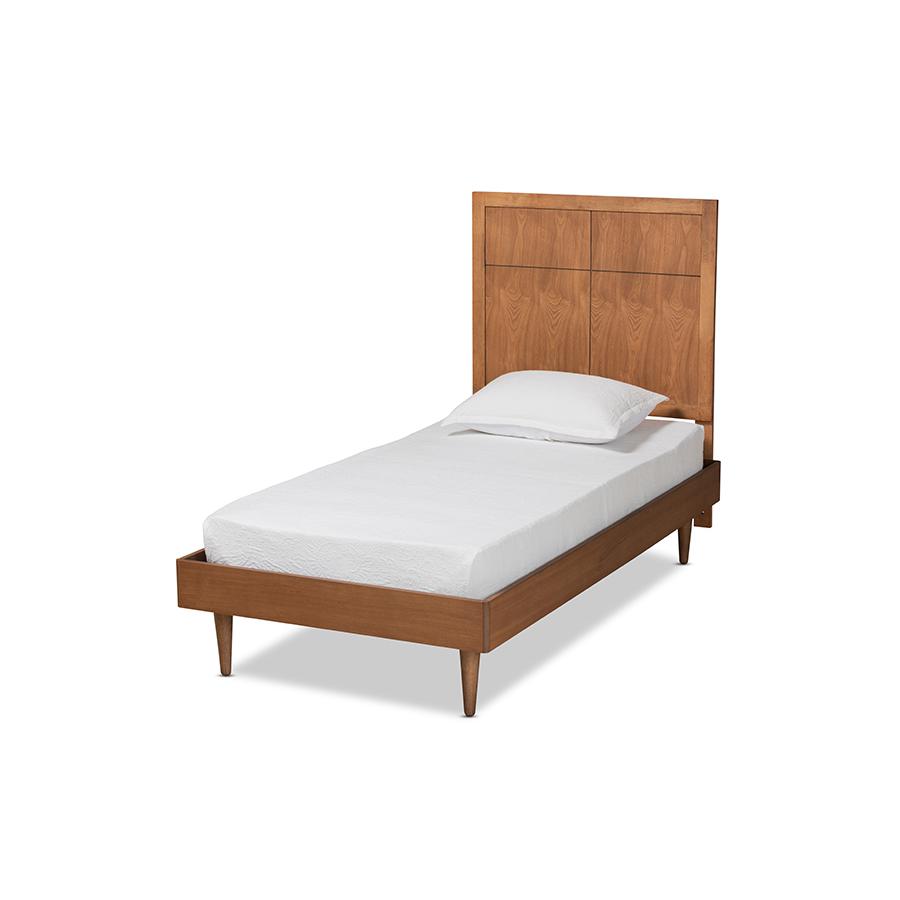 Rin Mid-Century Modern Walnut Brown Finished Wood Twin Size Platform Bed. Picture 1