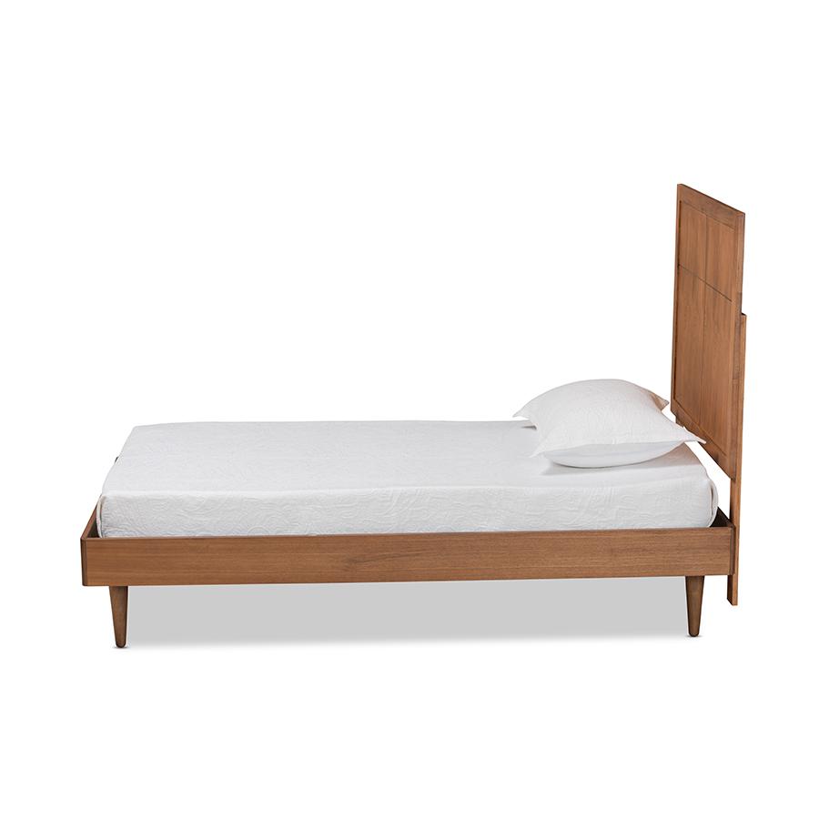 Rin Mid-Century Modern Walnut Brown Finished Wood Twin Size Platform Bed. Picture 2