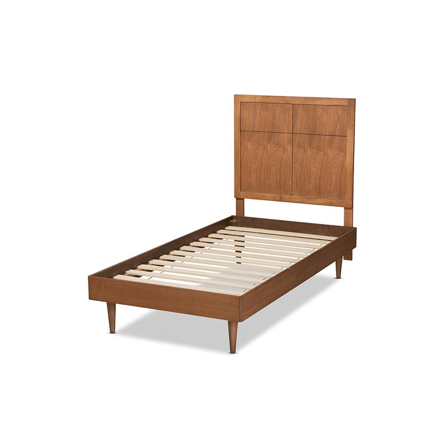 Rin Mid-Century Modern Walnut Brown Finished Wood Twin Size Platform Bed. Picture 3