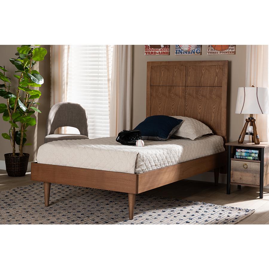 Rin Mid-Century Modern Walnut Brown Finished Wood Twin Size Platform Bed. Picture 6