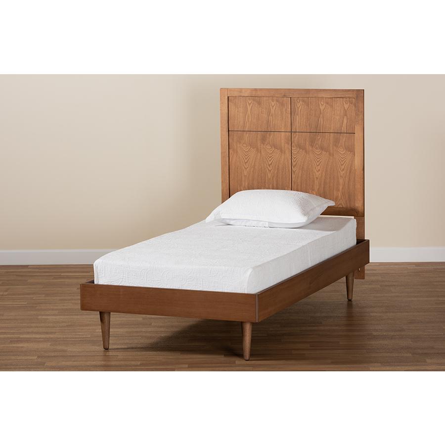 Rin Mid-Century Modern Walnut Brown Finished Wood Twin Size Platform Bed. Picture 7